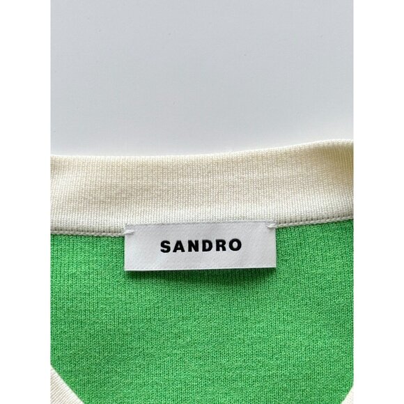 NWT SANDRO Murcie Green Ivory Knit Boxy Crest Button Cardigan Sweater, Size 1/S - Picture 12 of 16